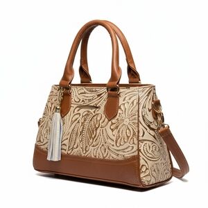 Cappuccino Brown Floral Embossed Tooled Artisan LEATHER Crossbody bag Purse